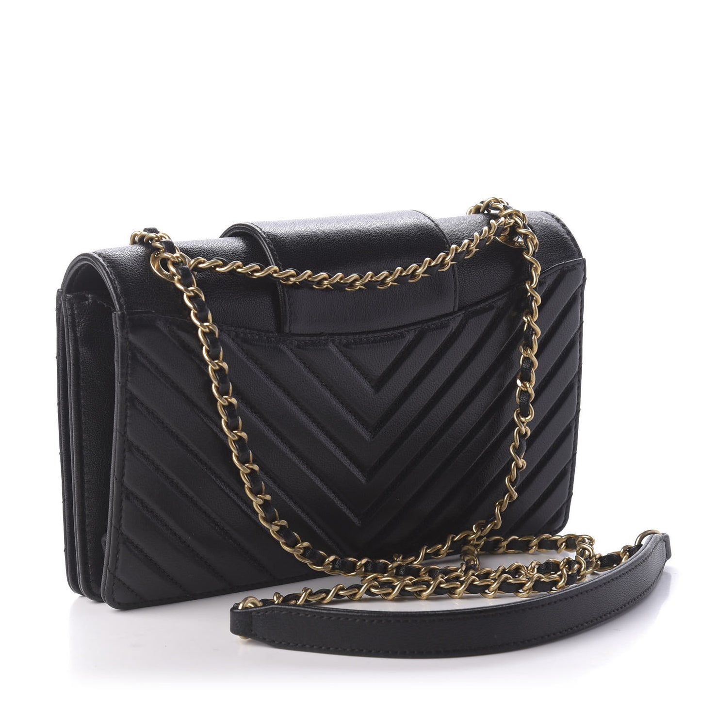 Shiny Sheepskin Chevron Quilted Mini Collar and Tie Flap Black