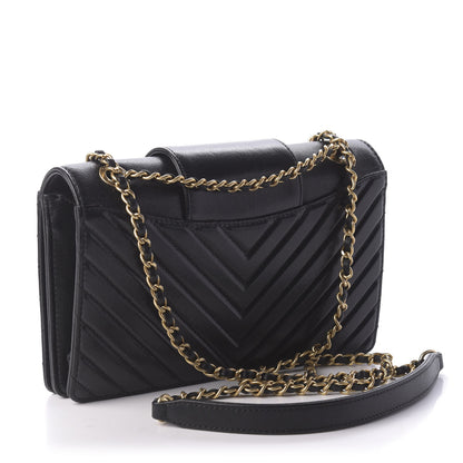 Chanel Shiny Sheepskin Chevron Quilted Mini Collar and Tie Flap Black 3 of 10