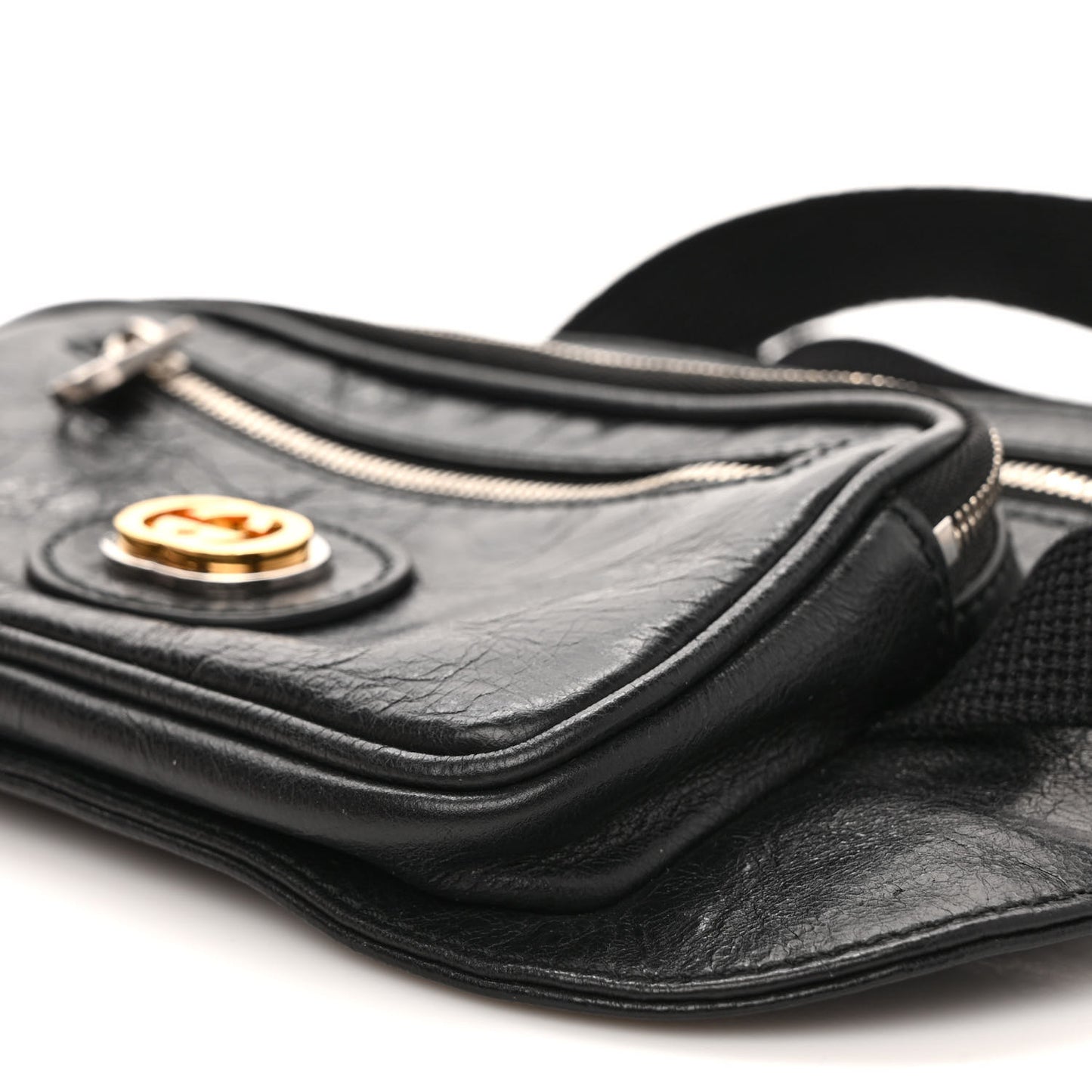 Fluffy Calfskin Morpheus Double Zip Belt Bag Black