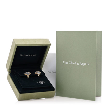 Van Cleef & Arpels 18K Yellow Gold Mother of Pearl Vintage Alhambra Earrings 5 of 5
