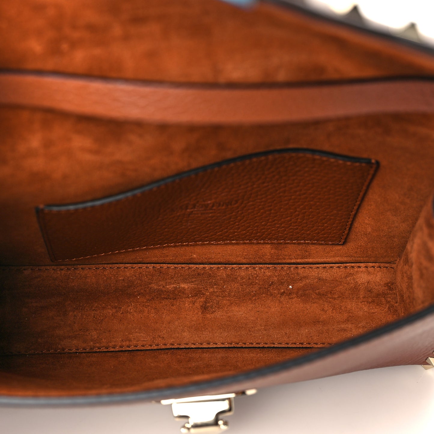 Pebbled Calfskin Medium Rockstud Flip Lock Crossbody Bag Saddle Brown