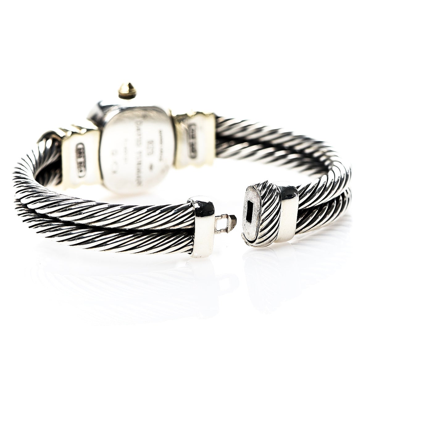 Sterling Silver 14K Yellow Gold Mother of Pearl Iolite 21mm Classic Cable Quartz Watch