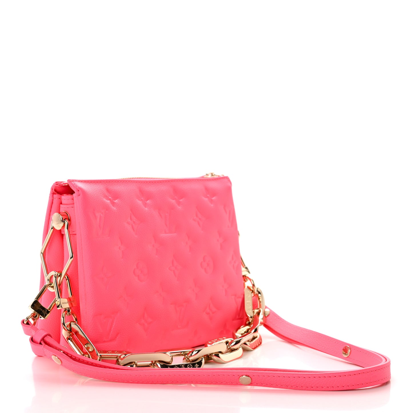 Calfskin Embossed Monogram Coussin BB Rose Fluo