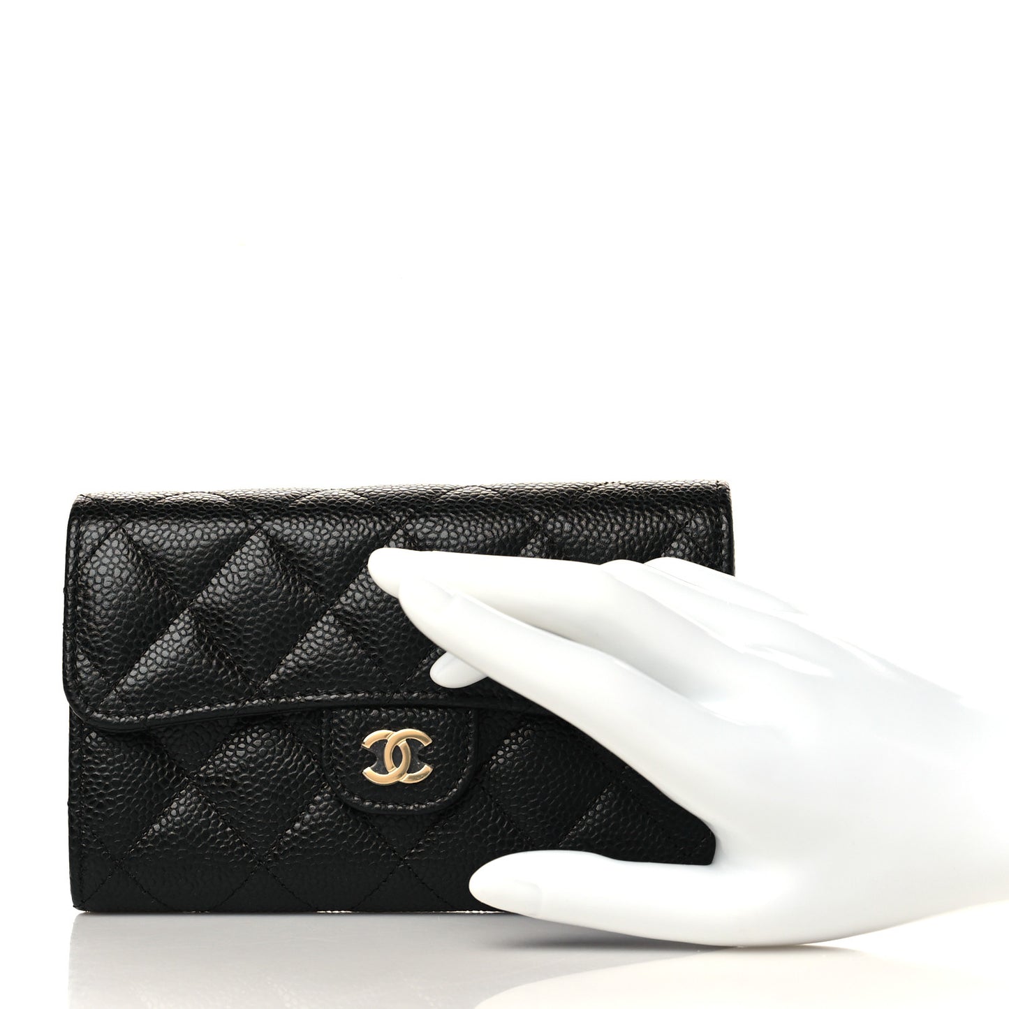 Caviar Quilted Medium Flap Wallet Black