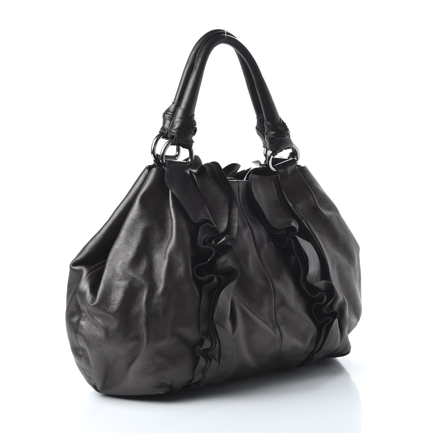 Prada Metallic Nappa Ruffle Hobo Black 3 of 10