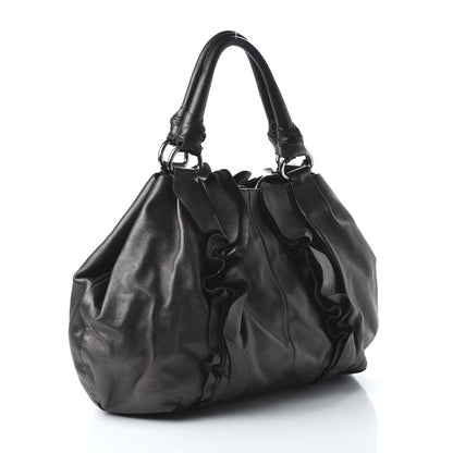 Prada Metallic Nappa Ruffle Hobo Black 3 of 10