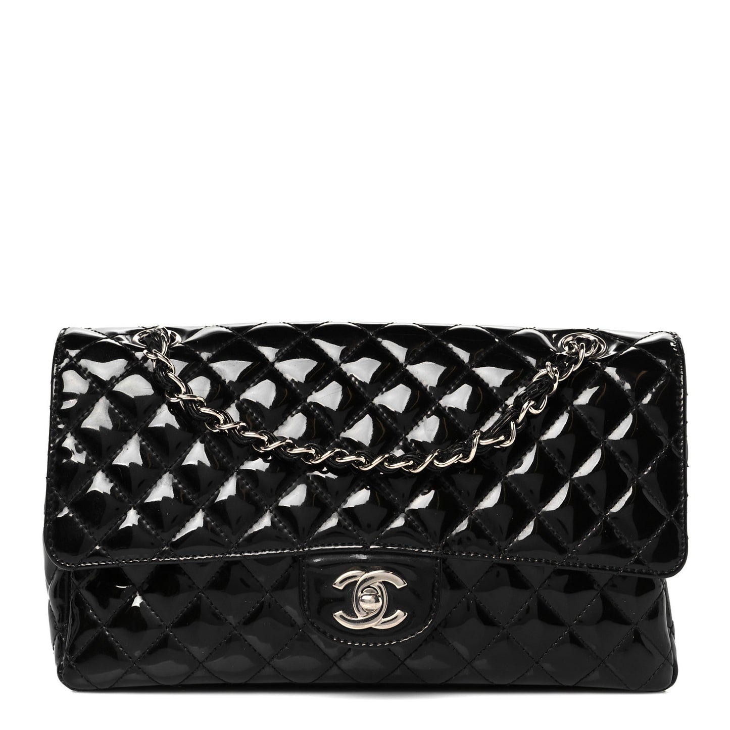 Patent Quilted Secret Label Medium Flap Black