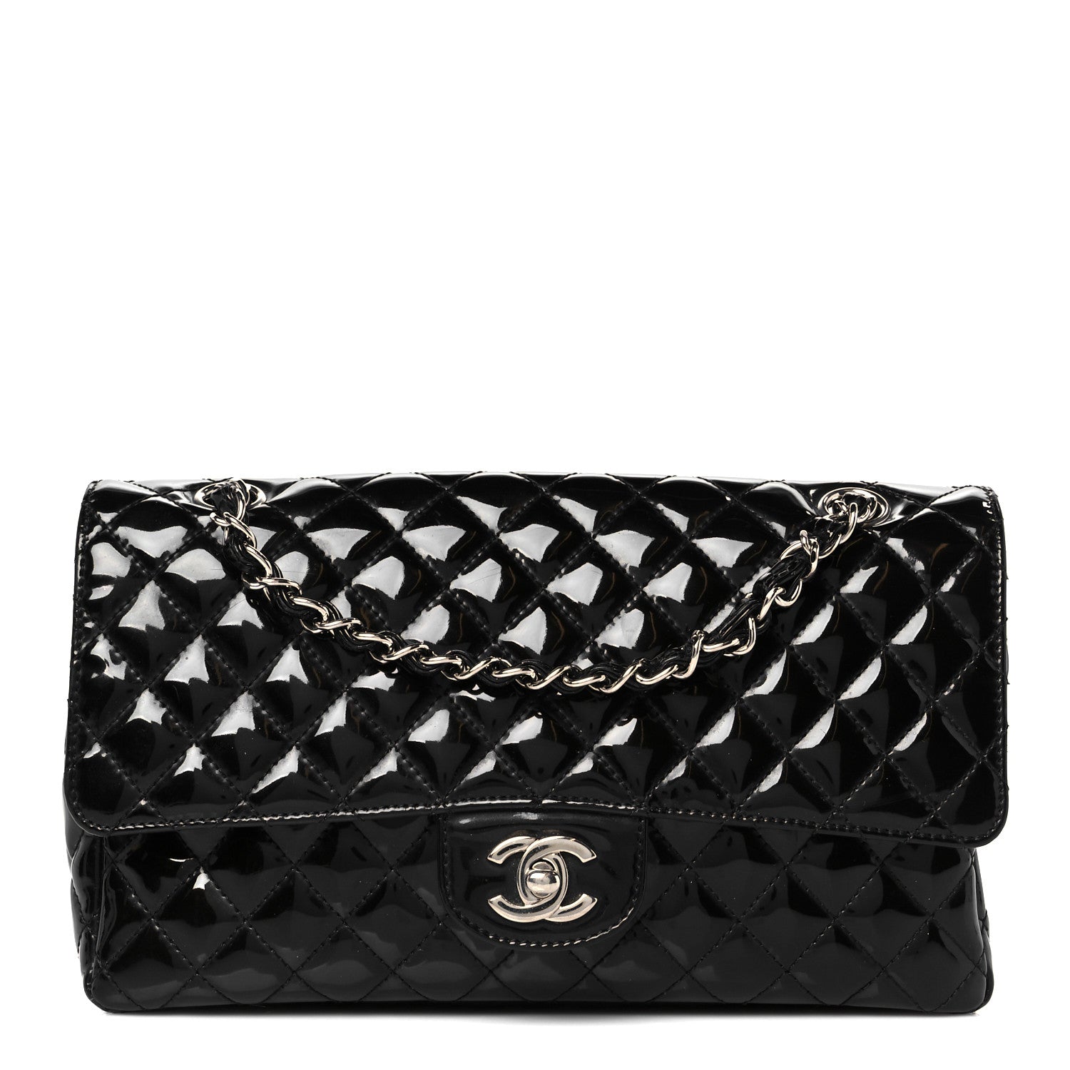 Chanel Patent Quilted Secret Label Medium Flap Black 1 of 12