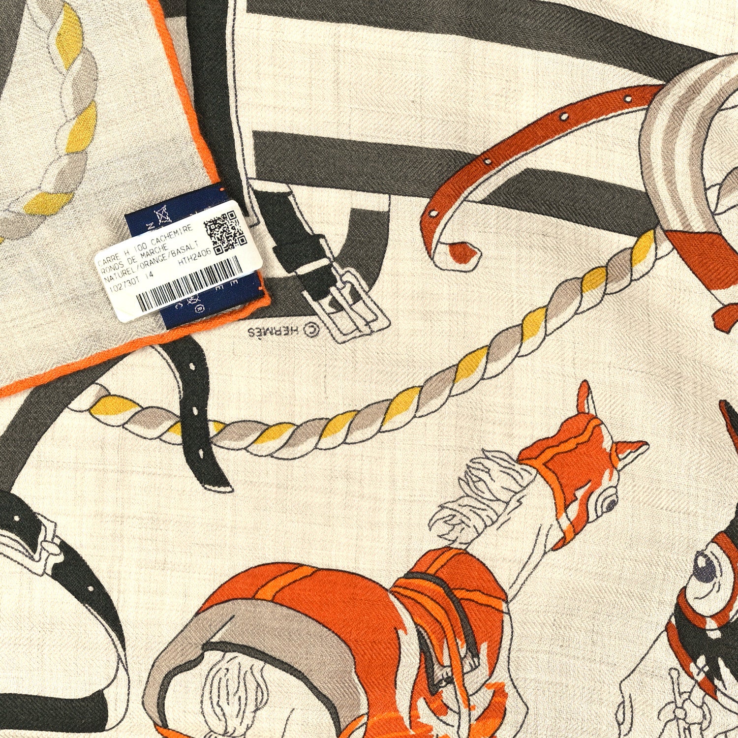 Hermes Cashmere Silk Rounds De Marche Scarf 100 Naturel Orange Basalte 3 of 3