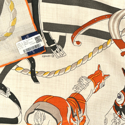 Hermes Cashmere Silk Rounds De Marche Scarf 100 Naturel Orange Basalte 3 of 3