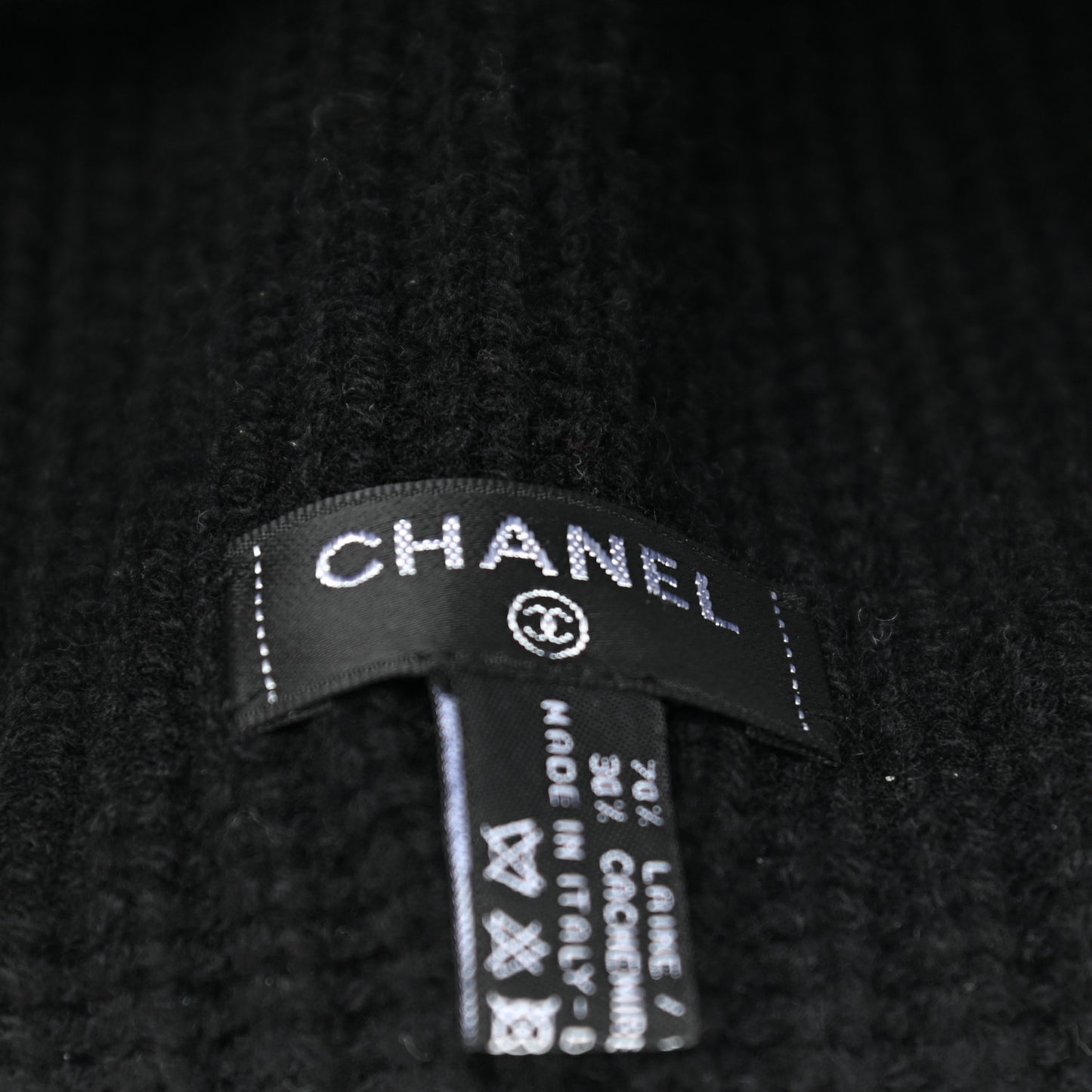 Wool Cashmere CC Beanie Hat Black White