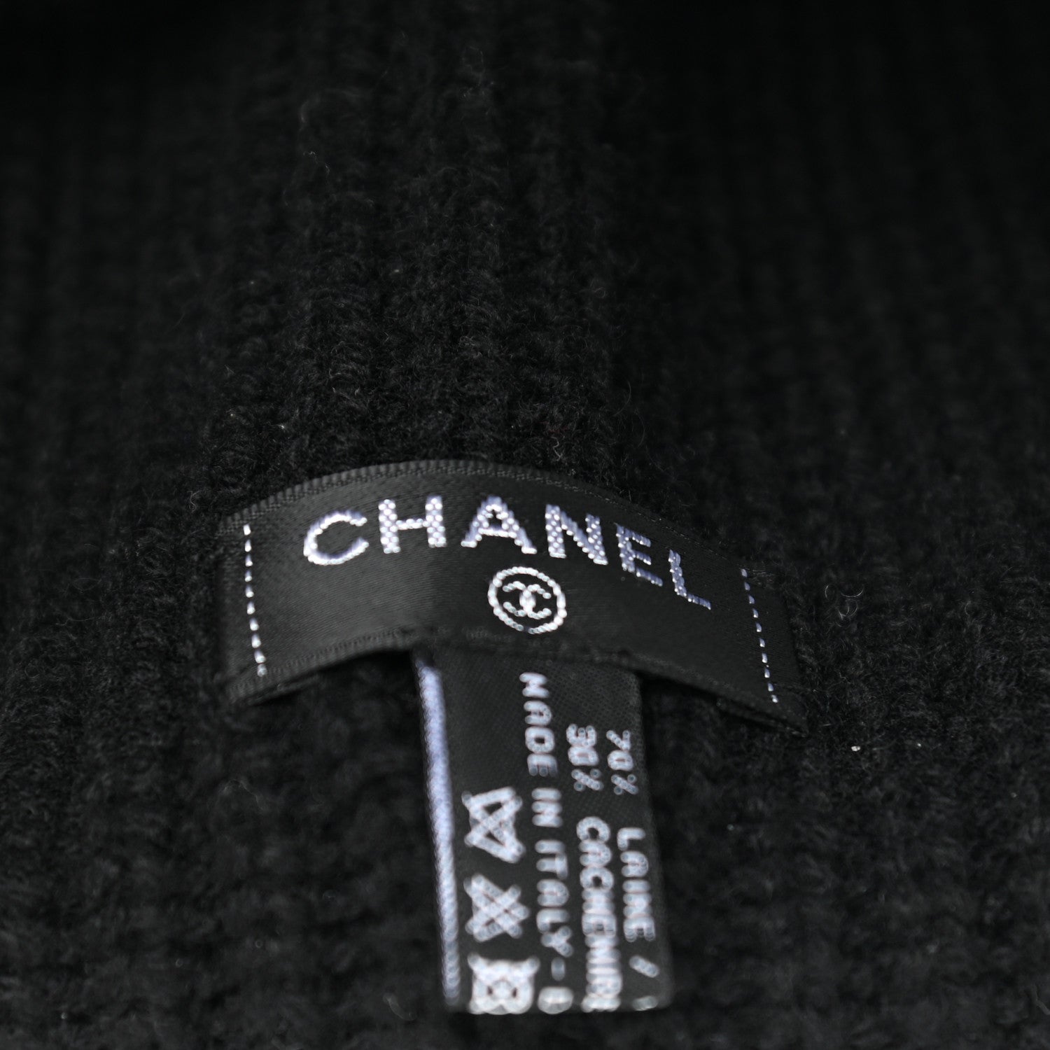 Chanel Wool Cashmere CC Beanie Hat Black White 5 of 5
