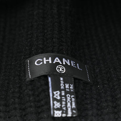 Chanel Wool Cashmere CC Beanie Hat Black White 5 of 5
