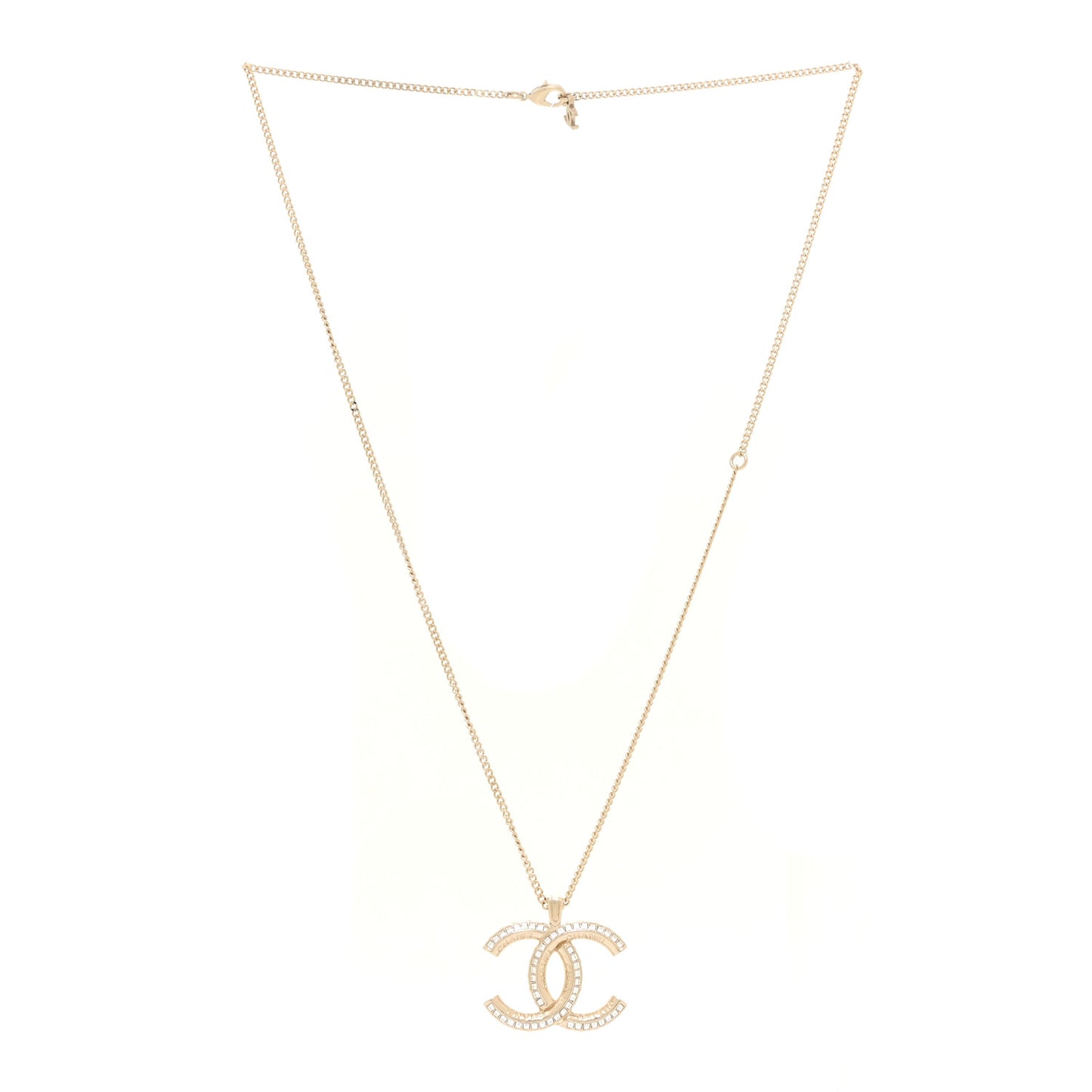 Baguette Crystal Logo CC Chain Necklace Gold