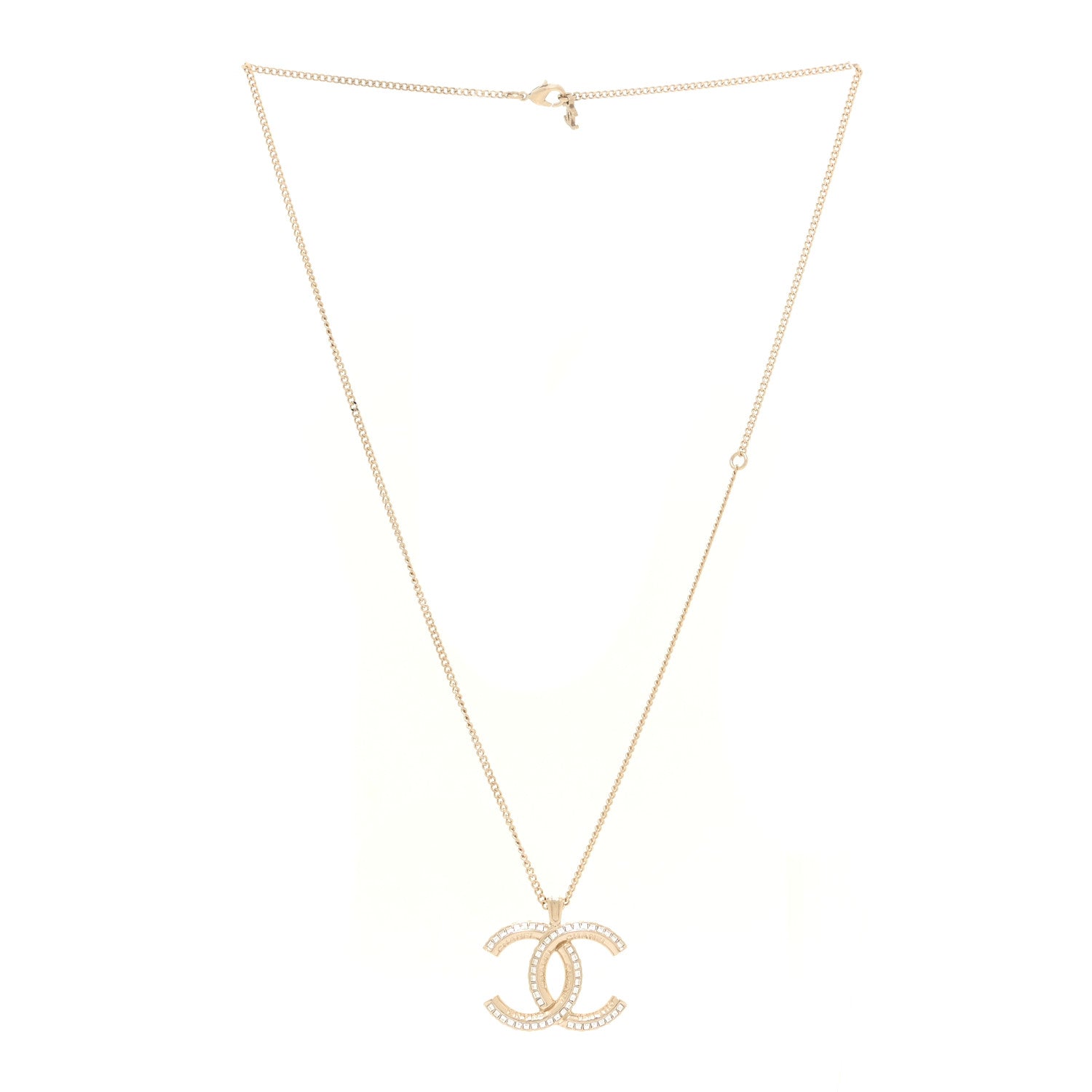 Chanel Baguette Crystal Logo CC Chain Necklace Gold 3 of 6