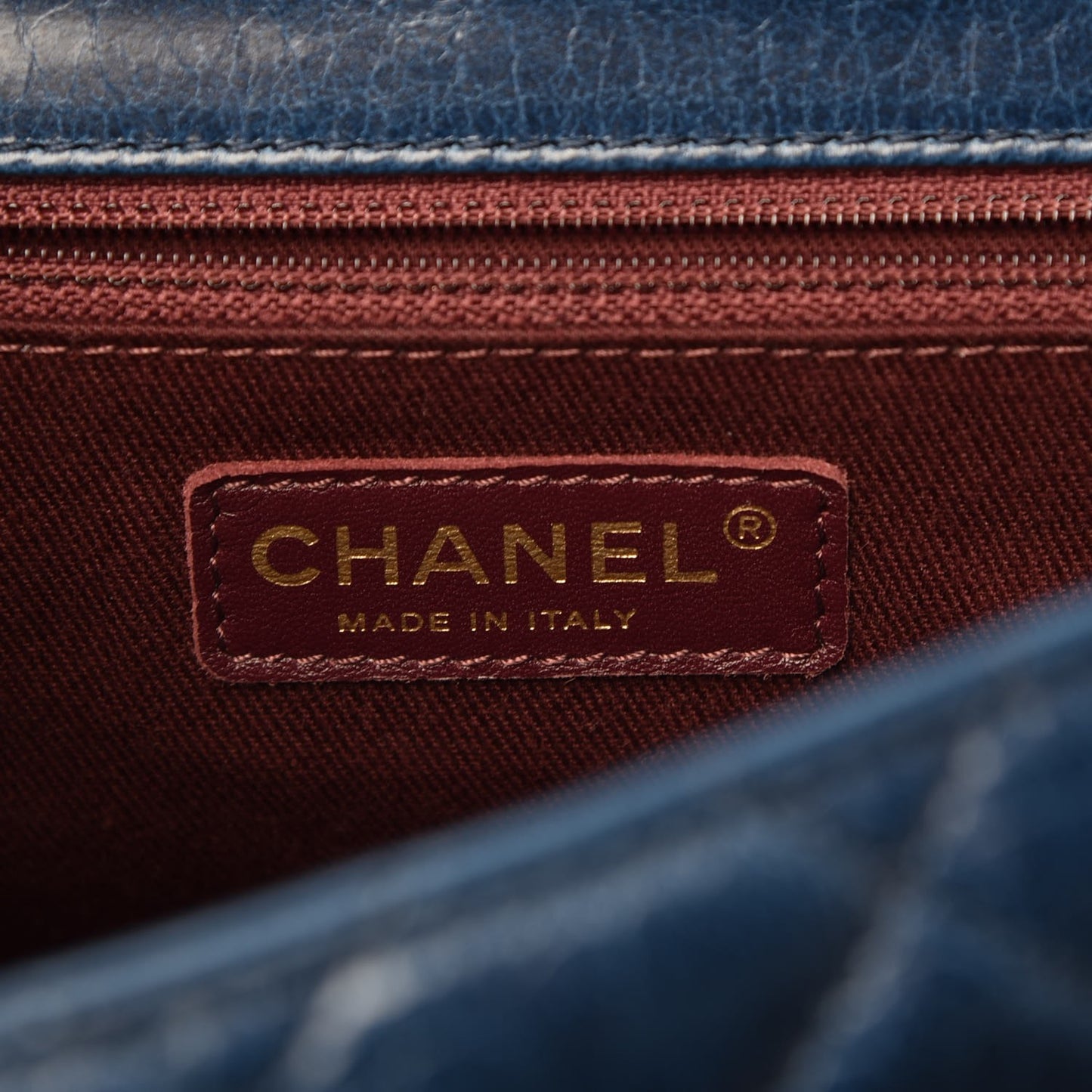 Glazed Calfskin Castle Rock Medium Flap Blue