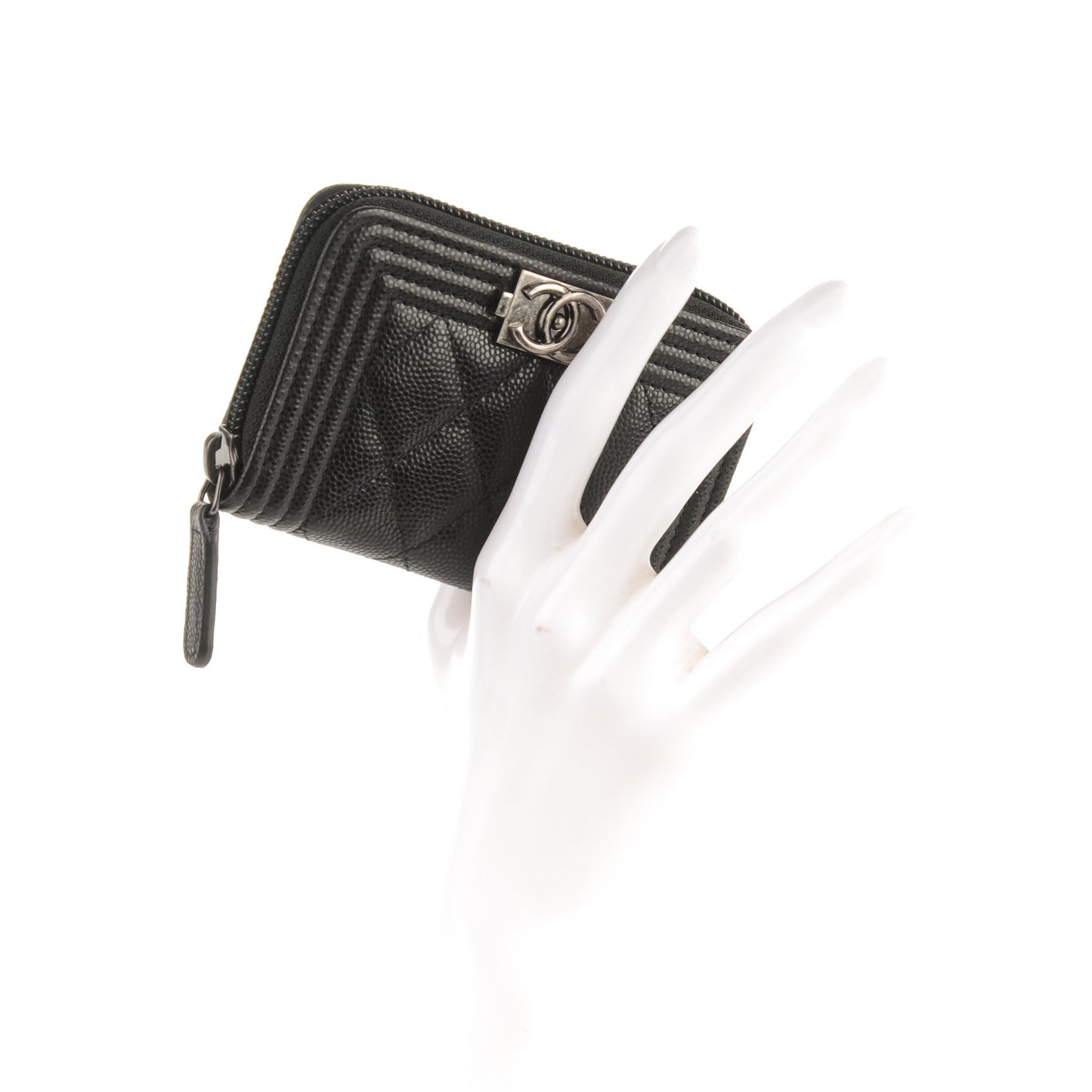 Caviar Quilted Boy Zip Around Coin Purse Wallet Black