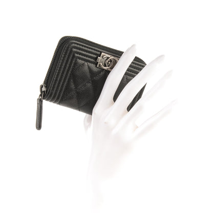 Chanel Caviar Quilted Boy Zip Around Coin Purse Wallet Black 2 of 7