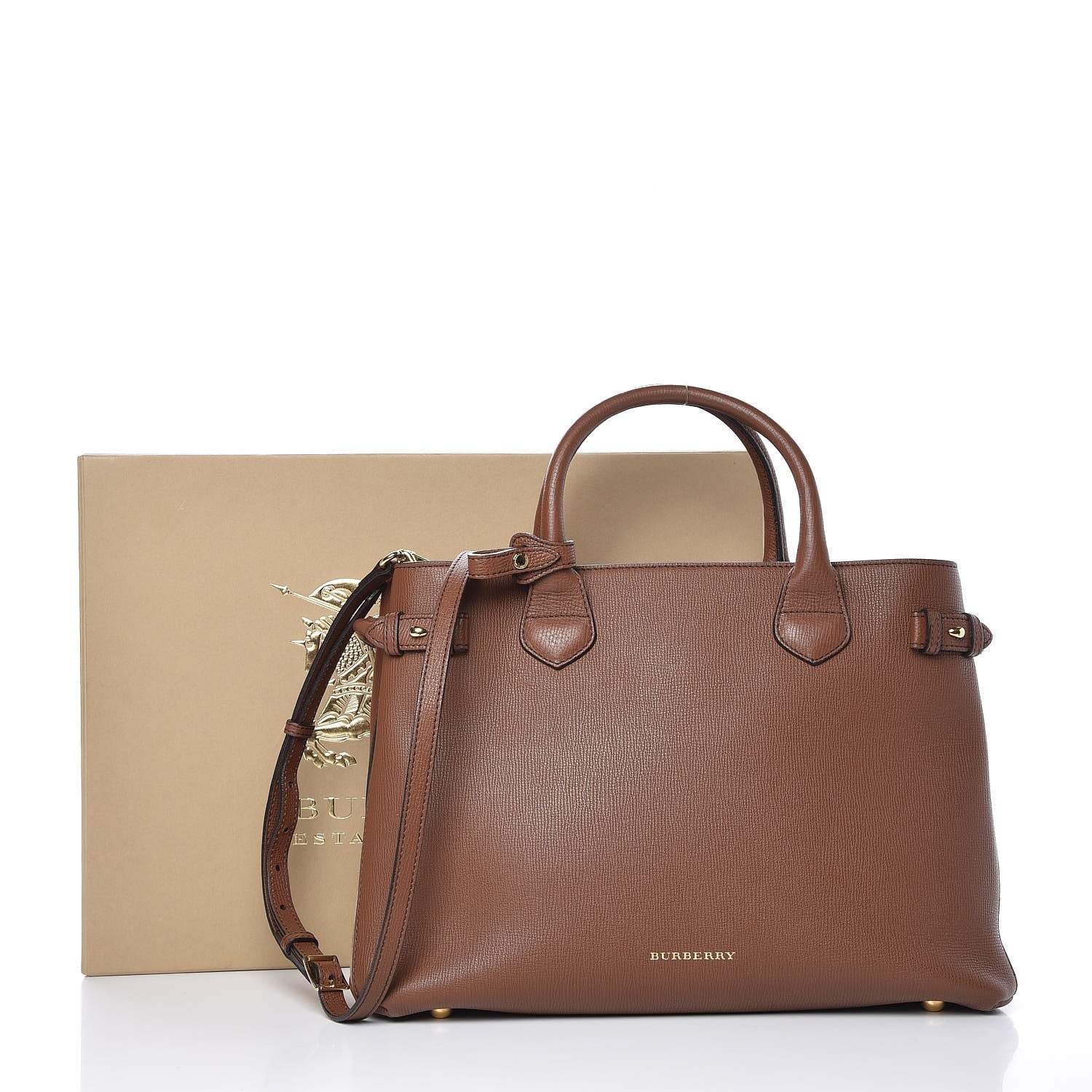 Burberry Derby Calfskin House Check Medium Banner Tote Tan 9 of 9