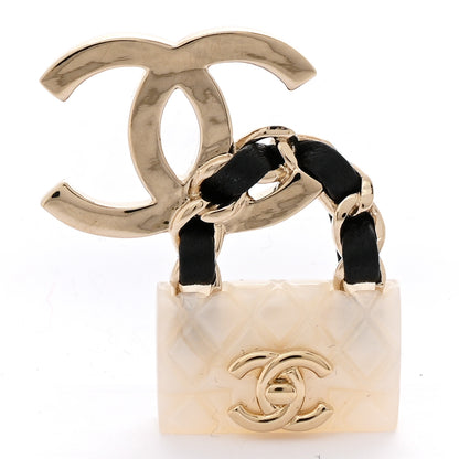 Chanel Resin Lambskin CC Flap Bag Brooch Gold White Black 1 of 5