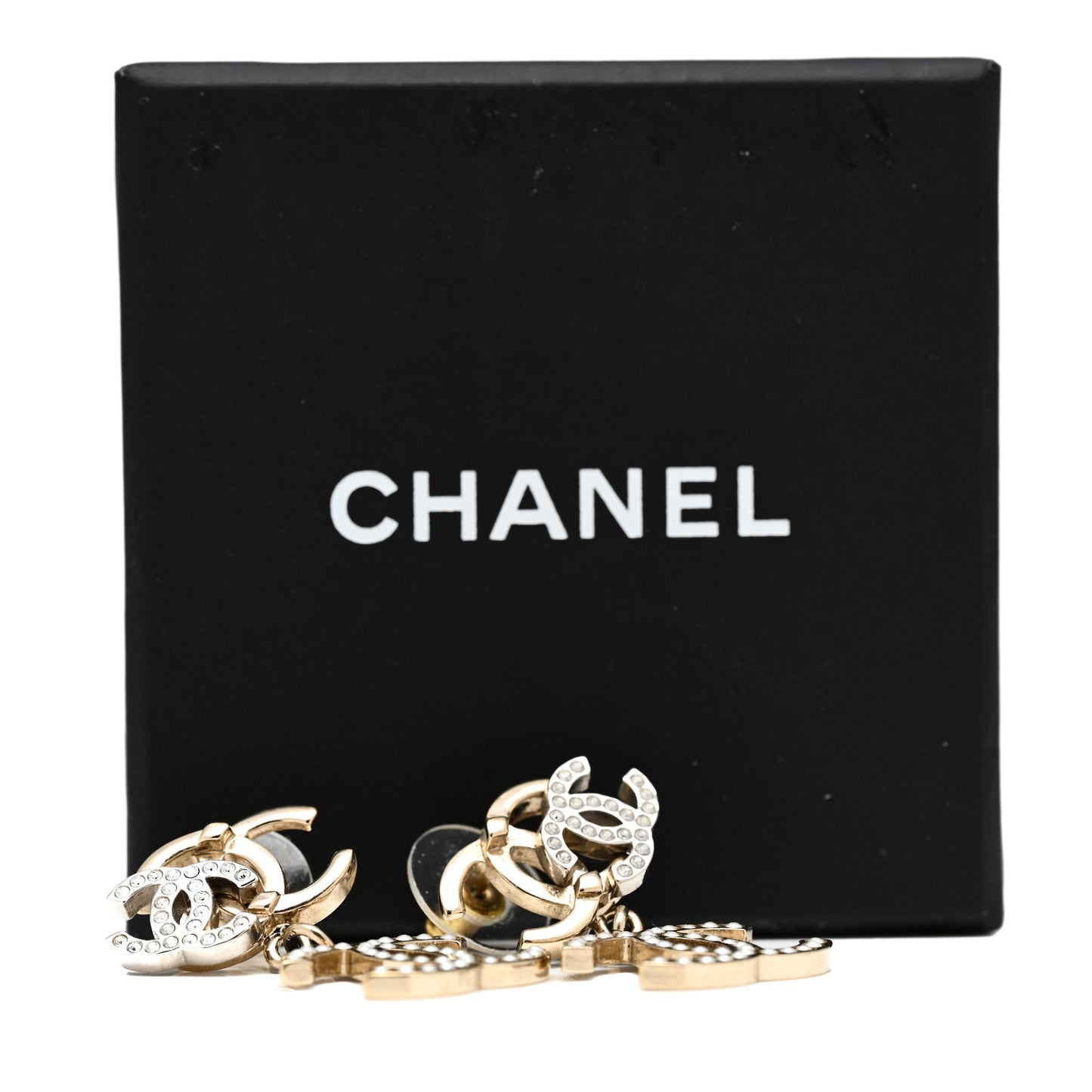 Crystal Pearl Double CC Drop Earrings Gold Silver