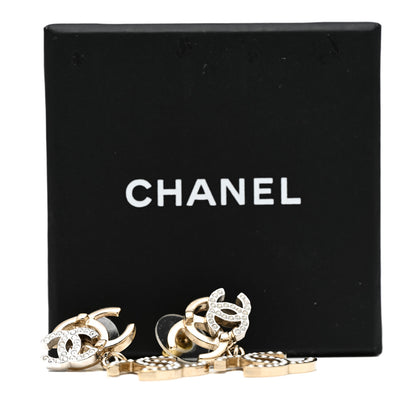 Chanel Crystal Pearl Double CC Drop Earrings Gold Silver 3 of 6
