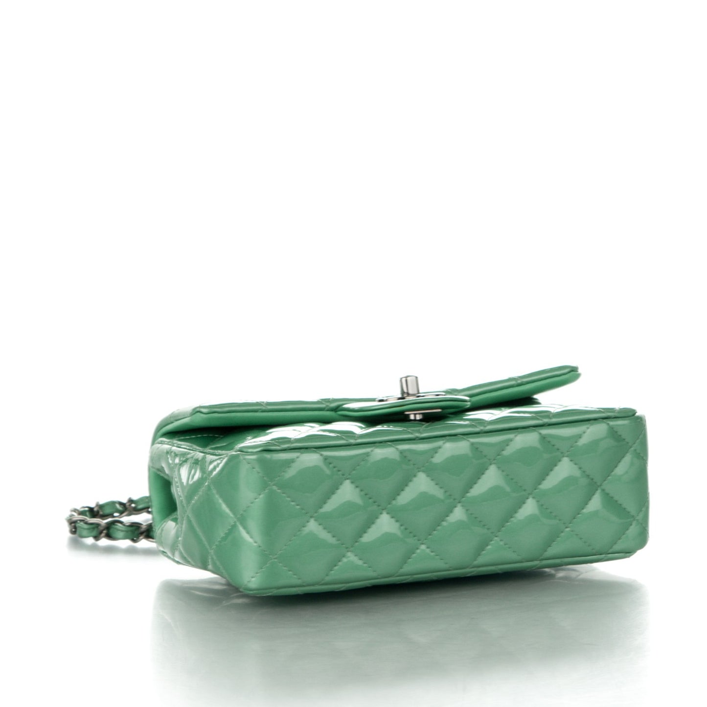 Patent Calfskin Quilted Mini Rectangular Flap Green