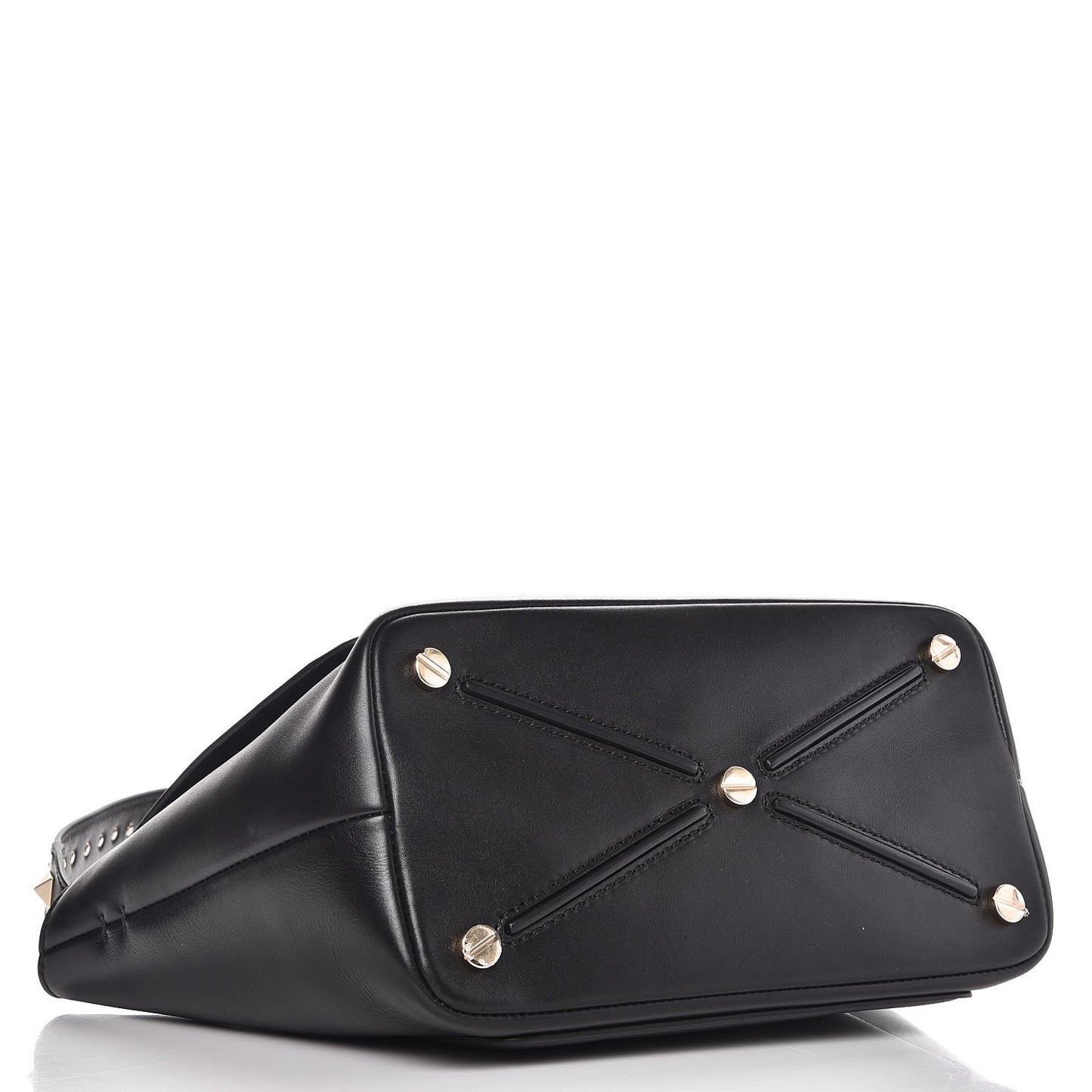 Calfskin Small Rockstud Demilune Double Handle Satchel Black