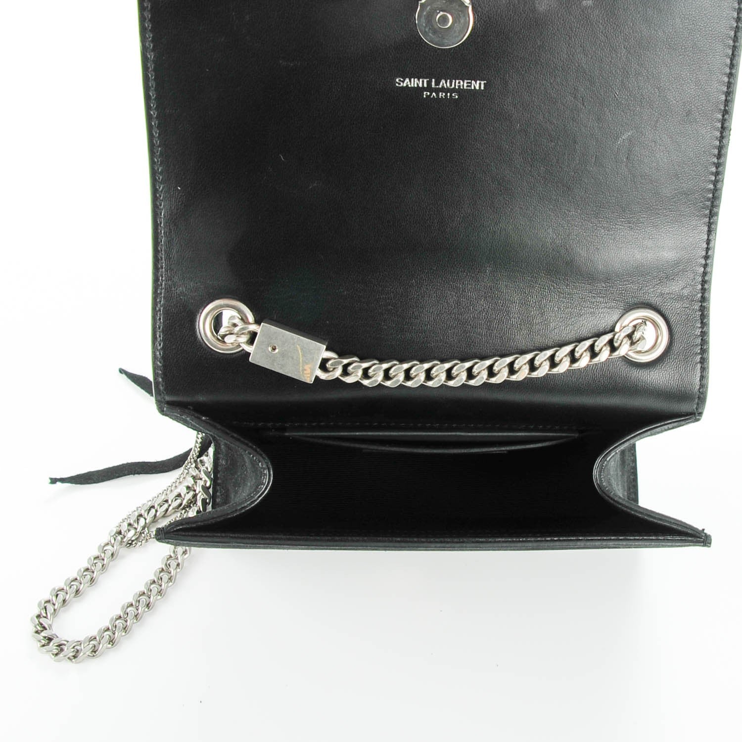 Saint Laurent Suede Fringe Chain Small Monogram Satchel Black 5 of 7