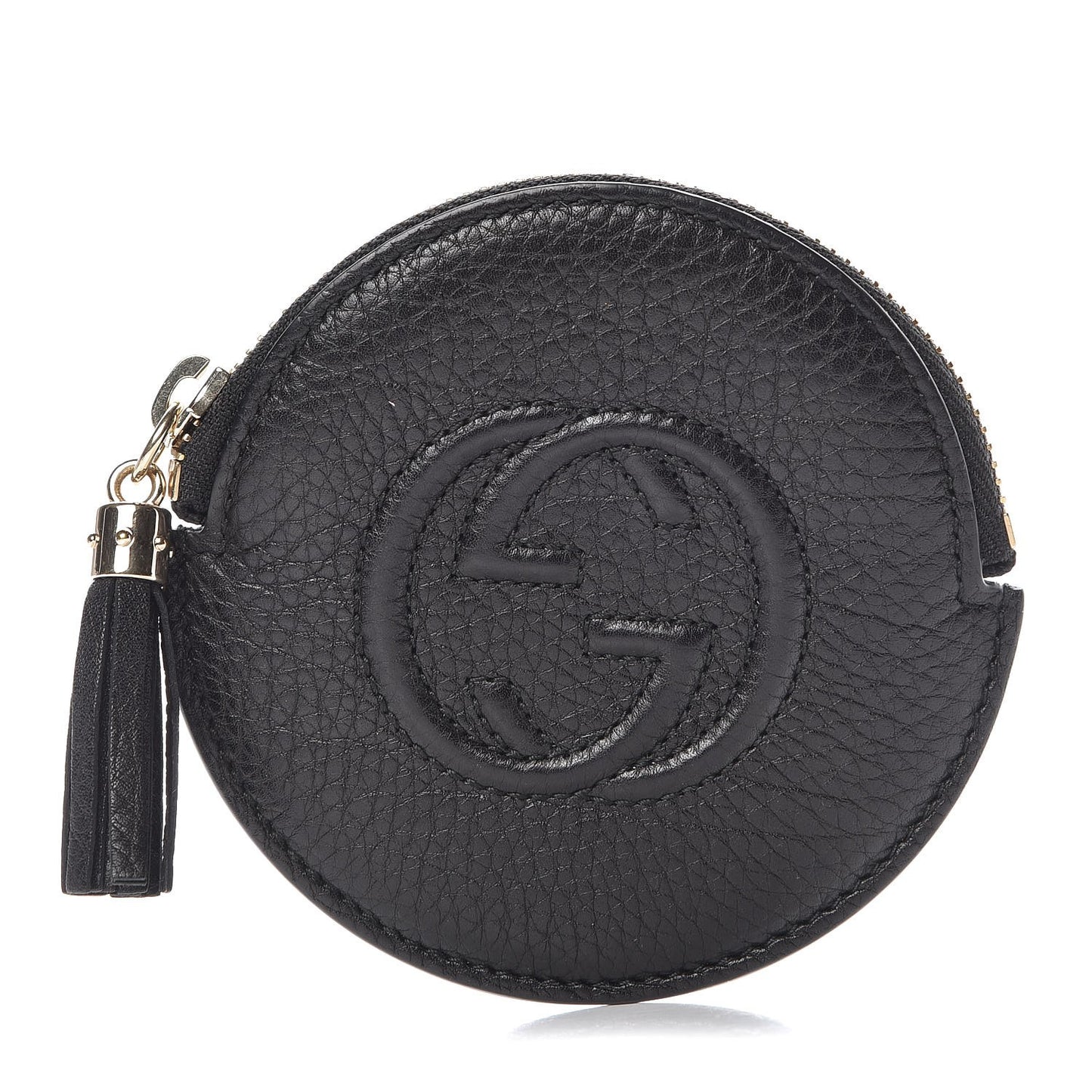 Pebbled Calfskin Round Coin Purse Black