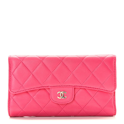Chanel Lambskin Quilted Large Gusset Flap Wallet Fuchsia 1 of 14