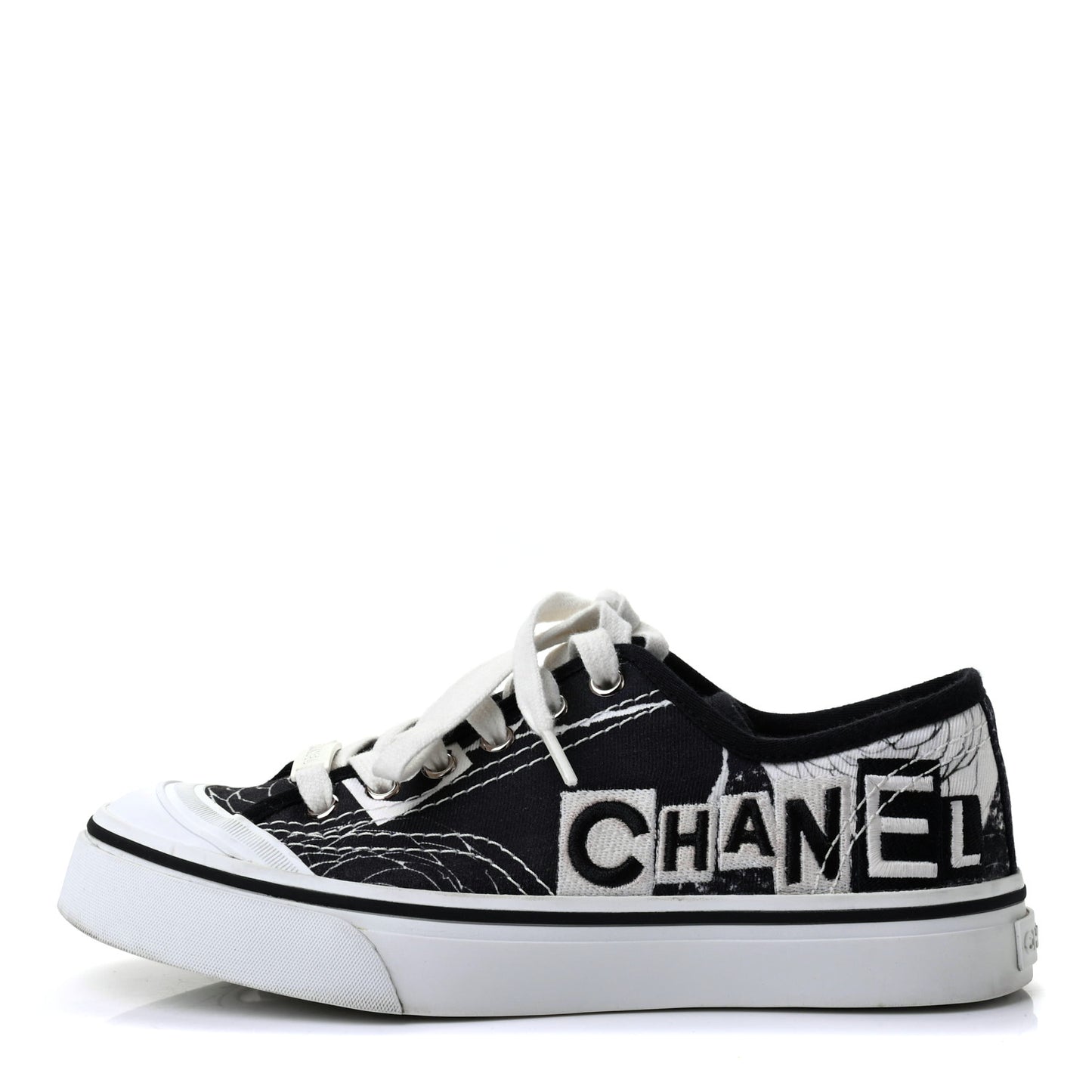 Printed Fabric Low Top Logo Sneakers 36 White Black