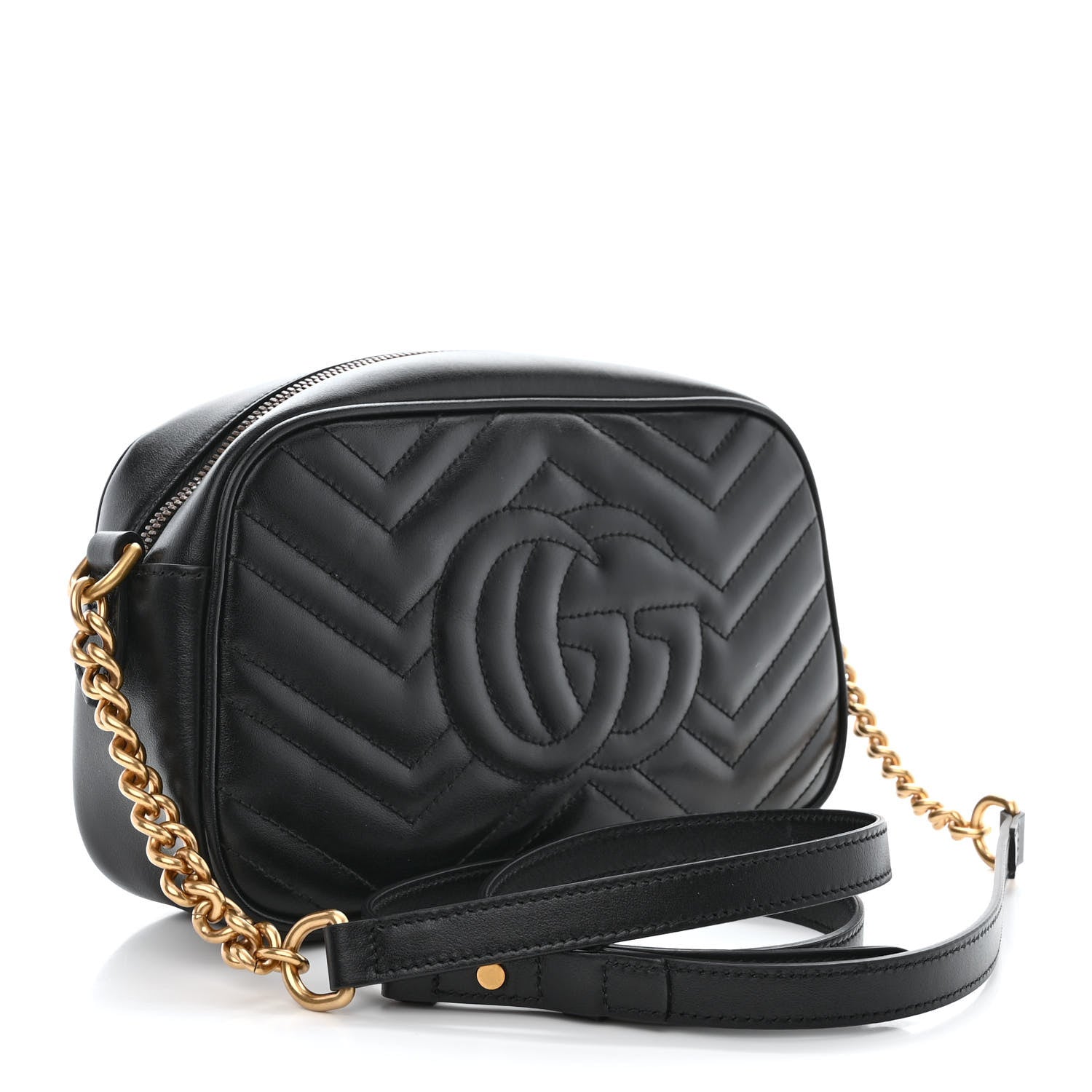 Gucci Calfskin Matelasse Small GG Marmont Chain Shoulder Bag Black 3 of 10
