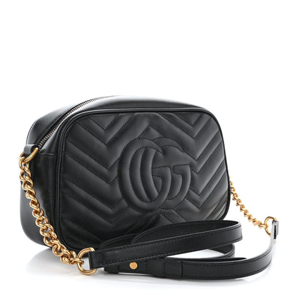 Gucci Calfskin Matelasse Small GG Marmont Chain Shoulder Bag Black 3 of 10