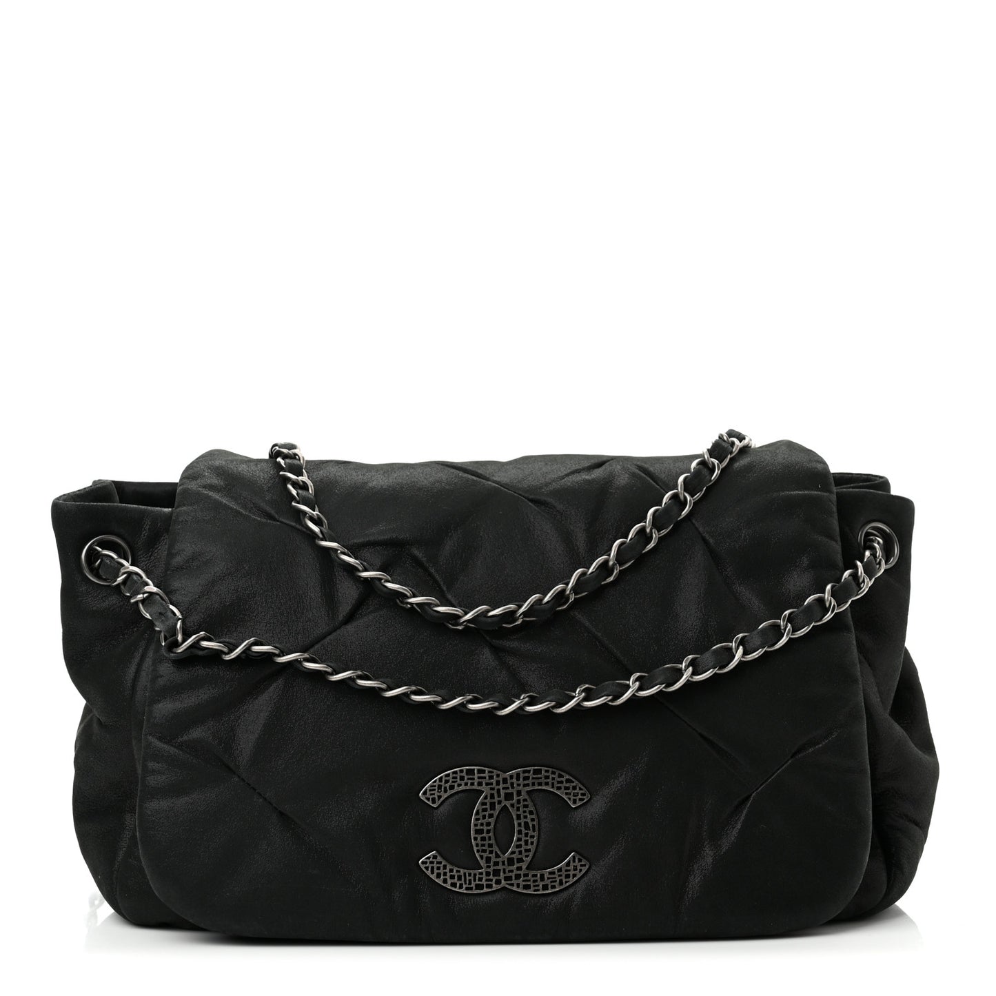 Iridescent Calfskin Glint Accordion Flap Black