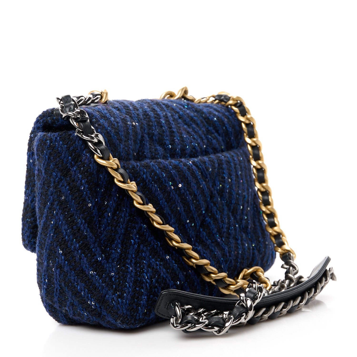 Chanel Tweed Quilted Medium Chanel 19 Flap Blue 3 of 10