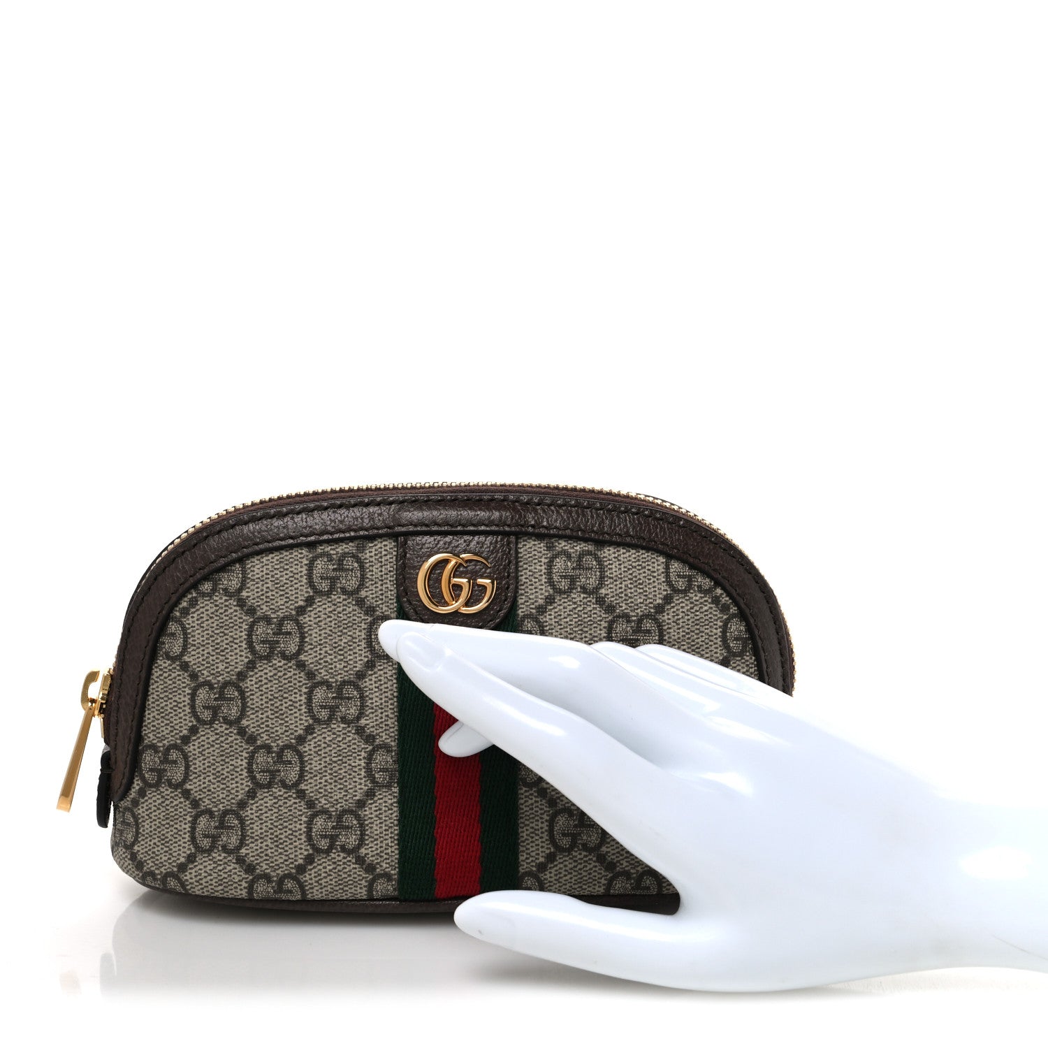 Gucci GG Supreme Monogram Textured Calfskin Web Medium Ophidia Cosmetic Case Beige Ebony New Acero 2 of 8