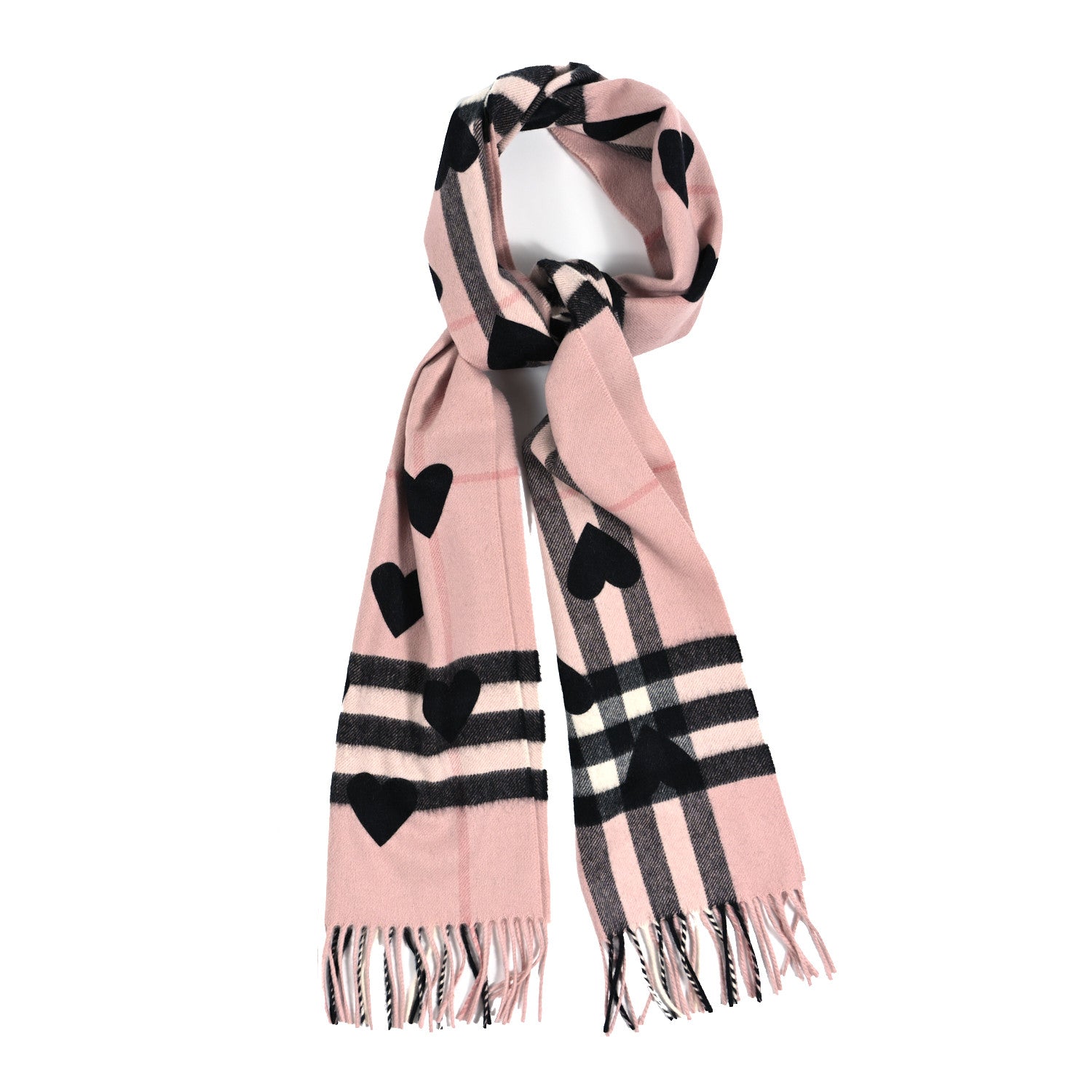 Burberry Cashmere Giant Heart Fringe Scarf Pink 1 of 4