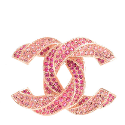 Chanel Crystal Twisted CC Brooch Rose Gold 1 of 4