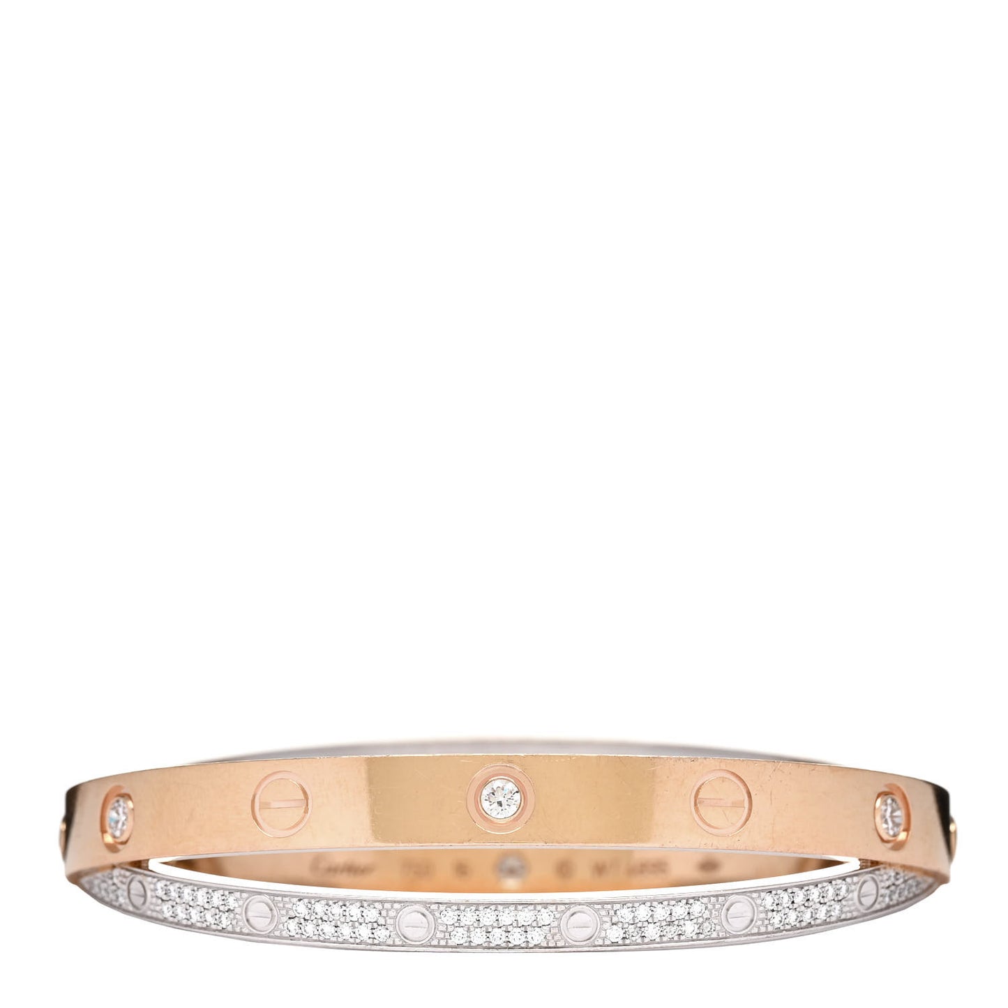 18K Pink White Gold Diamond Double LOVE Paved Bracelet 16
