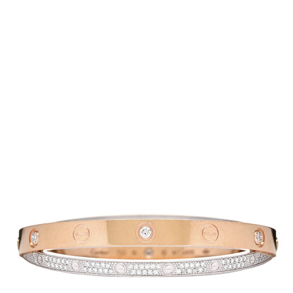 Cartier 18K Pink White Gold Diamond Double LOVE Paved Bracelet 16 1 of 4