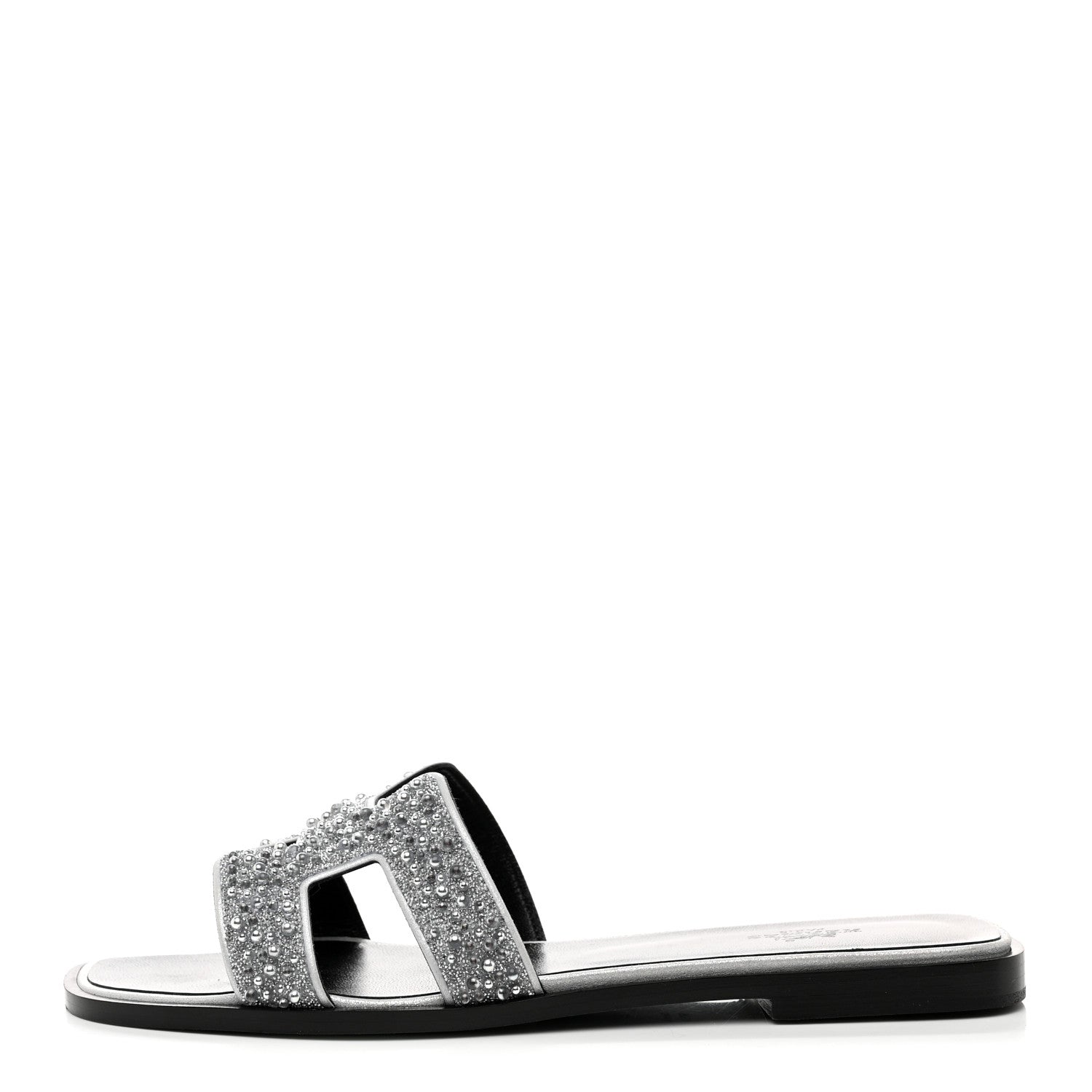 Hermes Velvet Goatskin Crystal Beads Oran Sandals 38.5 Gris Argente 1 of 9