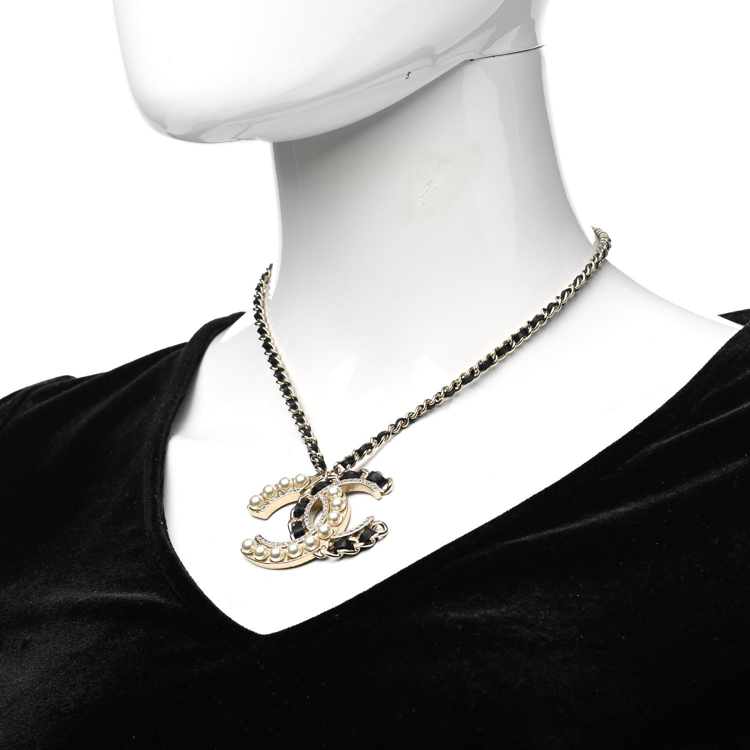 Chanel Pearl Crystal Lambskin Chain CC Short Necklace Black Gold 2 of 5