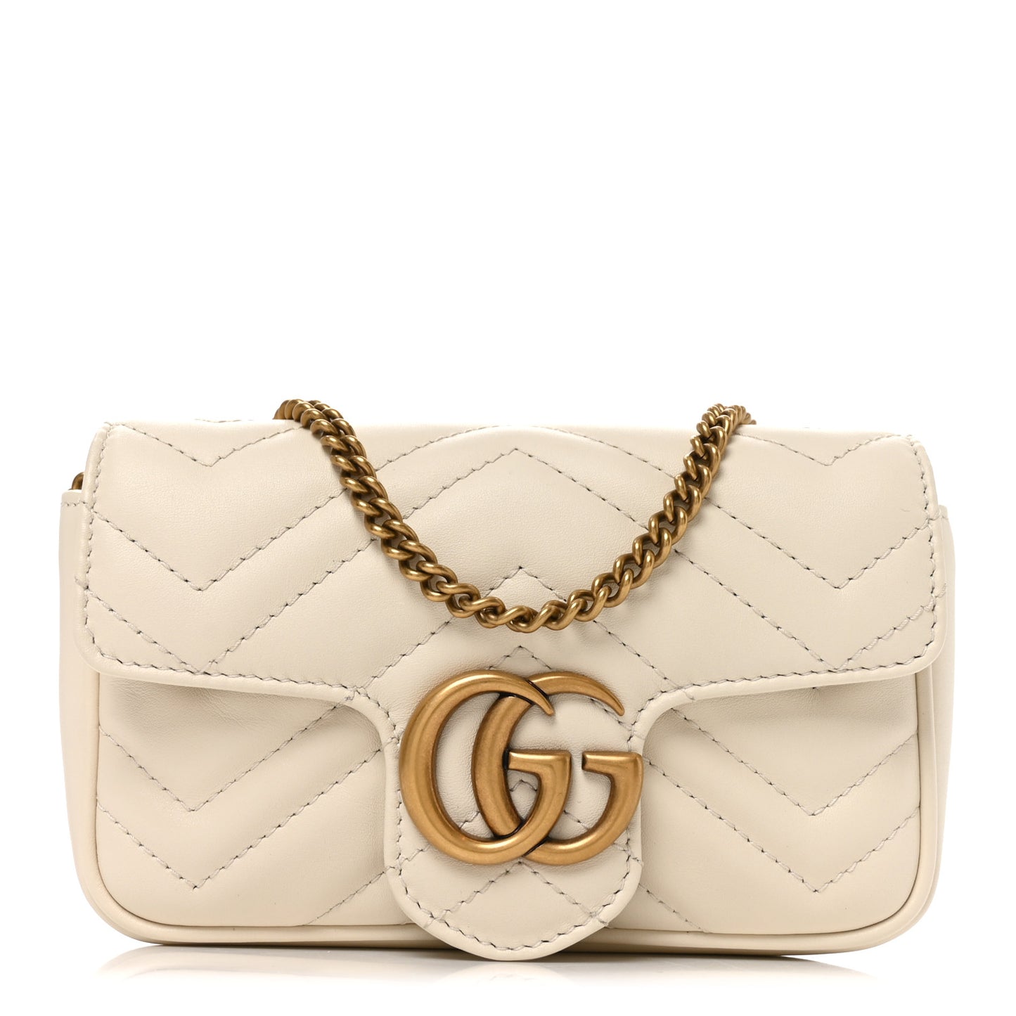 Calfskin Matelasse Super Mini GG Marmont Shoulder Bag White