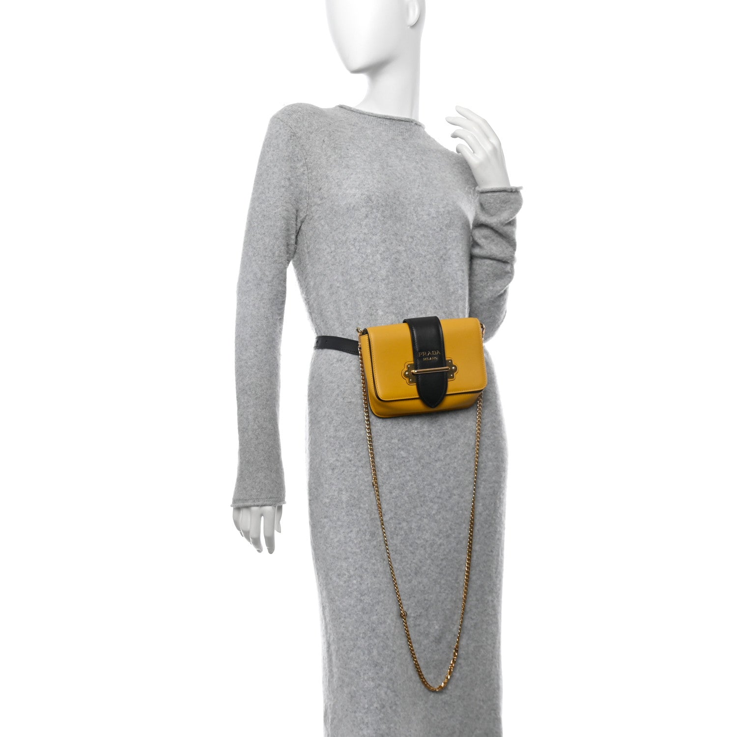 Prada Saffiano City Calf Cahier Belt Bag Soleil Black 2 of 12