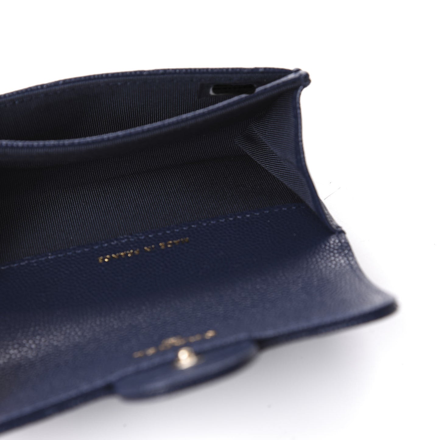 Caviar Quilted Flap Card Holder Wallet Navy Blue