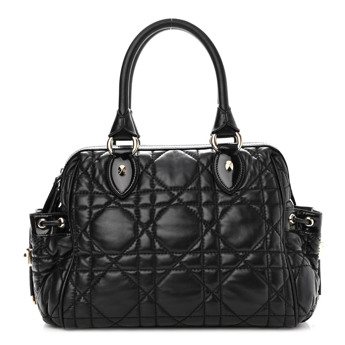 Lambskin Cannage 2 Dior Zip Top Satchel Black