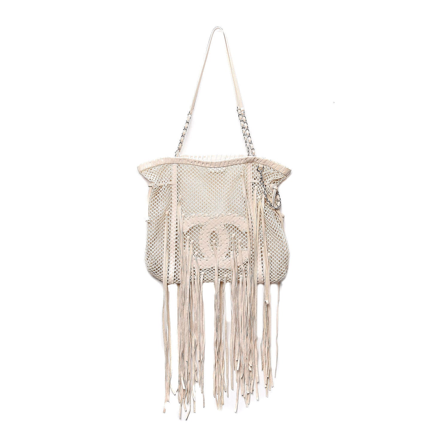 Calfskin Fringe Large La Madrague Tote Dark White