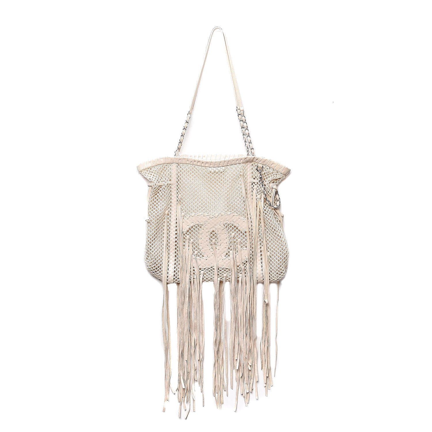 Chanel Calfskin Fringe Large La Madrague Tote Dark White 1 of 10