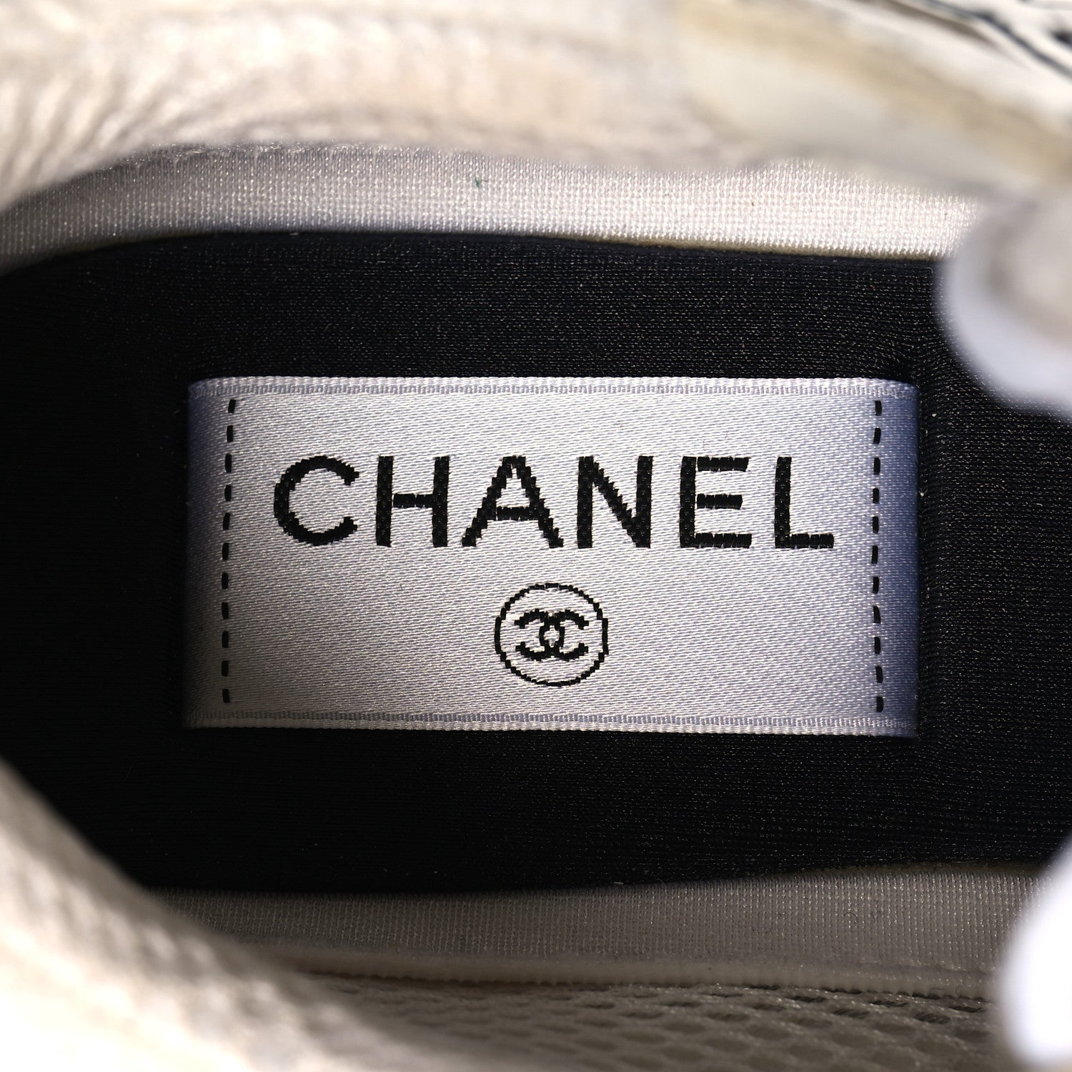 Chanel Fabric Laminated Calfskin Stretch CC Sneakers 37 White Silver 9 of 9